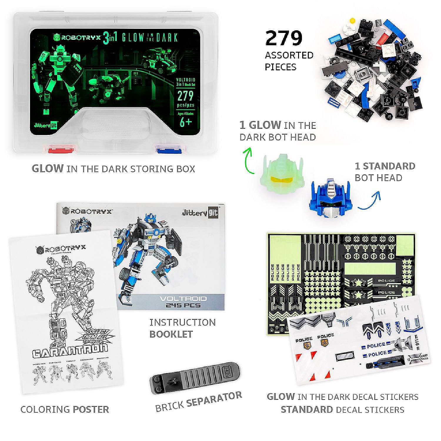 JITTERYGIT Police Robot Glow 3-in-1  STEM Toy