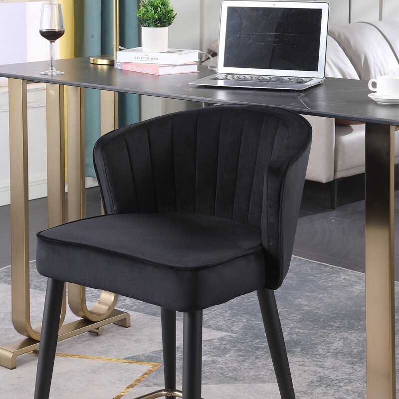 Contemporary Velvet Upholstered Counter Height Stool with Metal Legs