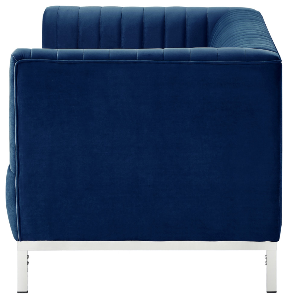 Jordan Velvet Tuxedo Loveseat With Stainless Steel Legs   Contemporary   Loveseats   by Inspired Home  Houzz