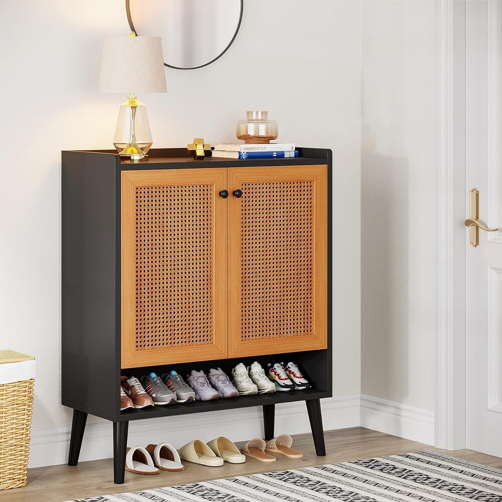 Shoes Cabinet Storage with Door  Rattan Shoe for Entryway