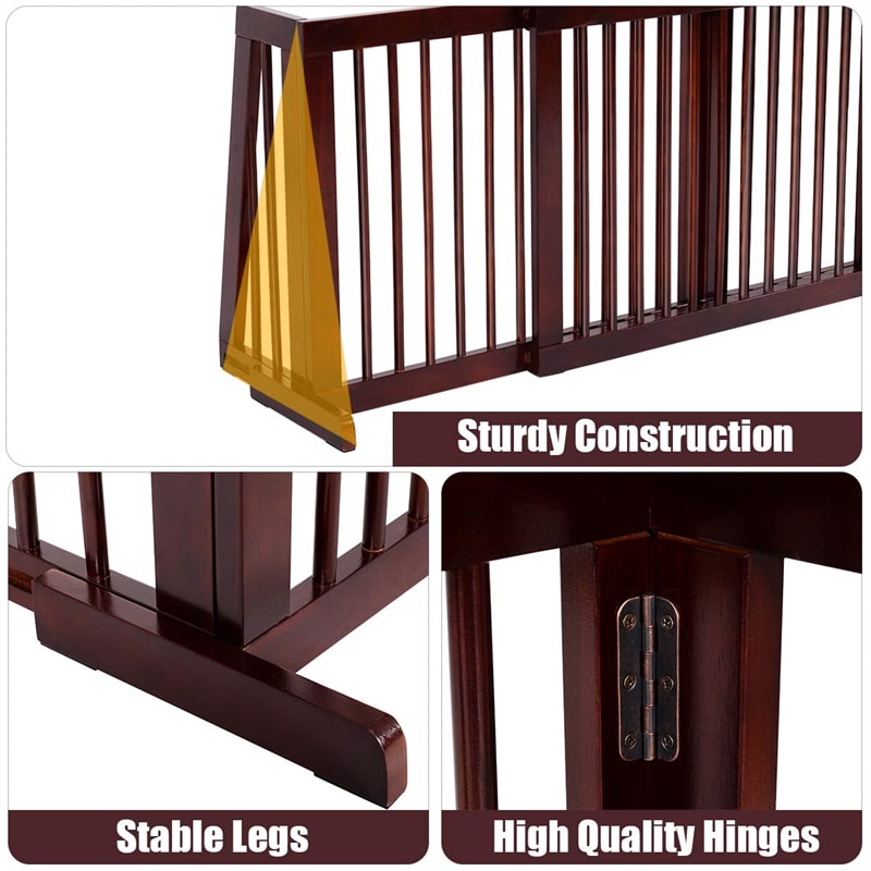 Freestanding Pet Gate Expandable Wood Dog Gate 28''- 80'' Adjustable Step Over Pet Fence for Indoor