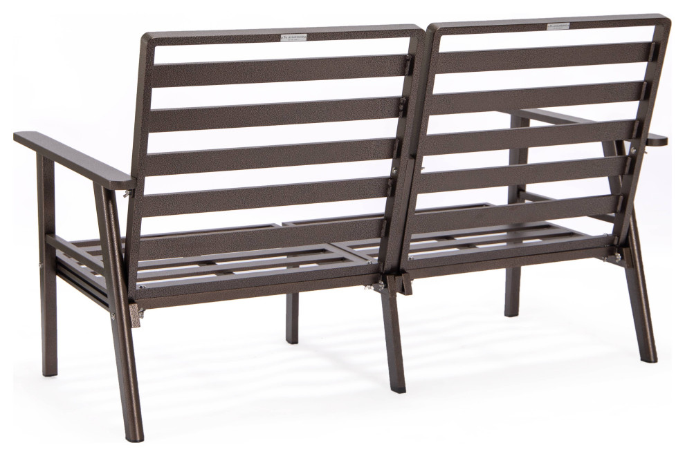 LeisureMod Walbrooke 3 Piece Patio Set With Brown Aluminum Frame and Cushions   Contemporary   Outdoor Lounge Sets   by LeisureMod  Houzz