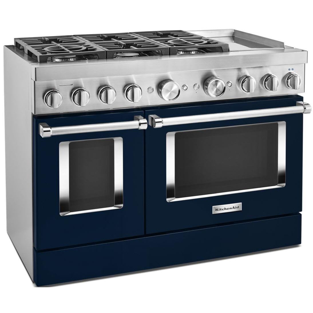 KitchenAid 48-inch Freestanding Dual Fuel Range with Even-Heat? True Convection KFDC558JIB