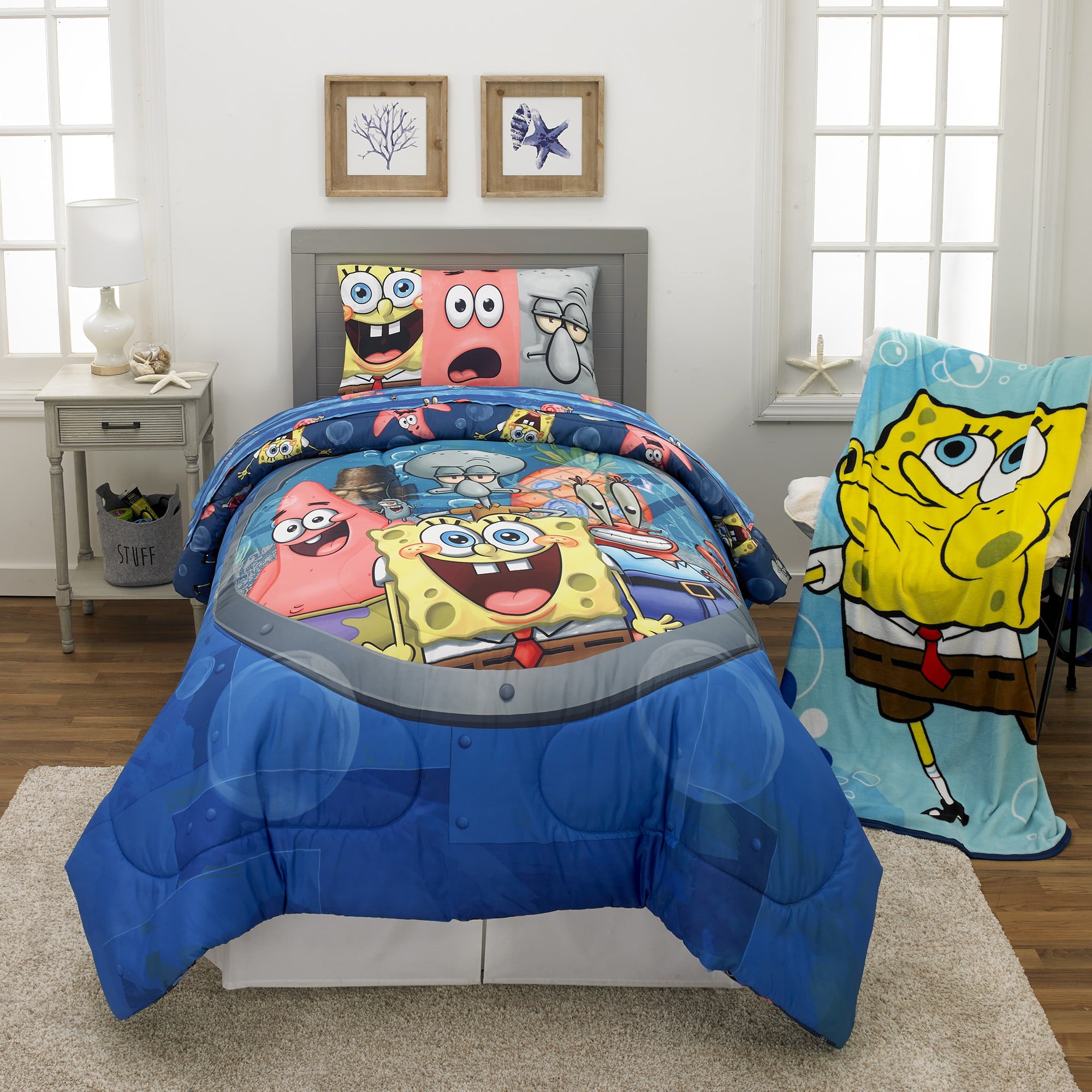 SpongeBob SquarePants Kids Plush Twin/Full Blanket， 62 x 90， Yellow， Nickelodeon