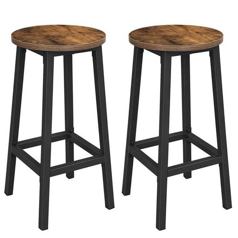 BreeBe Set of 2 Industrial Round Bar Stool Chairs