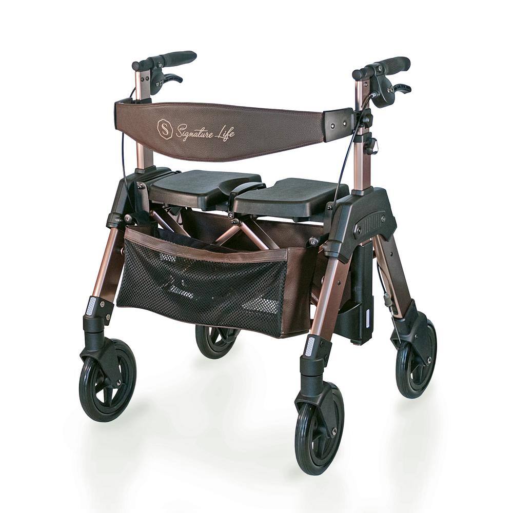 SIGNATURE LIFE Elite Travel 4-Wheel Bariatric Rollator with Large Seat in Champagne Gold 7680-CG