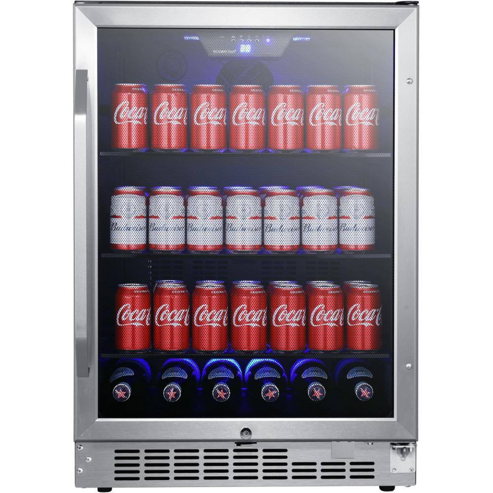 EdgeStar 24 in. 142 (12 oz.) Can Built-in Beverage Cooler with Tinted Door and LED Lighting CBR1502SG