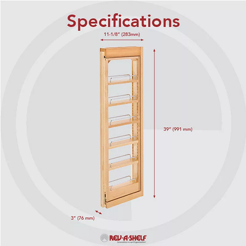 Rev-a-shelf Pull Out Wall Filler Cabinet Wooden Organizer， 39 Hgt， 432-wf39-3c