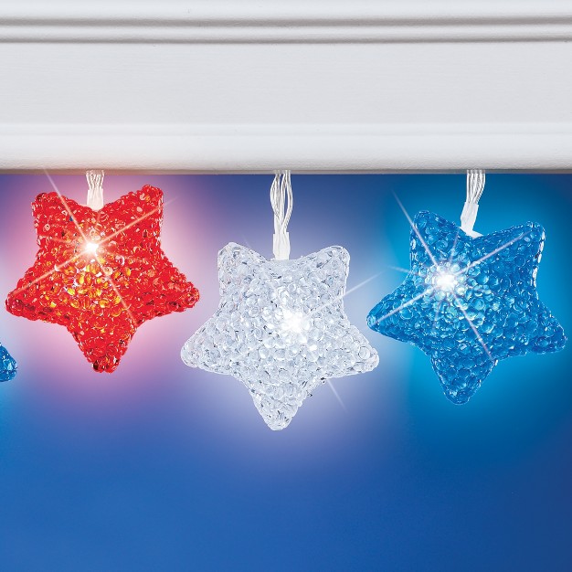 Collections Etc Patriotic Stars Led Battery Operated Outdoor String Lights