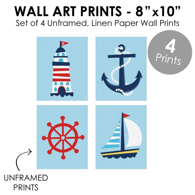 Big Dot Of Happiness Lighthouse Sailboat And Anchor Unframed Nautical Linen Paper Wall Art Set Of 4 Artisms 8 X 10 Inches