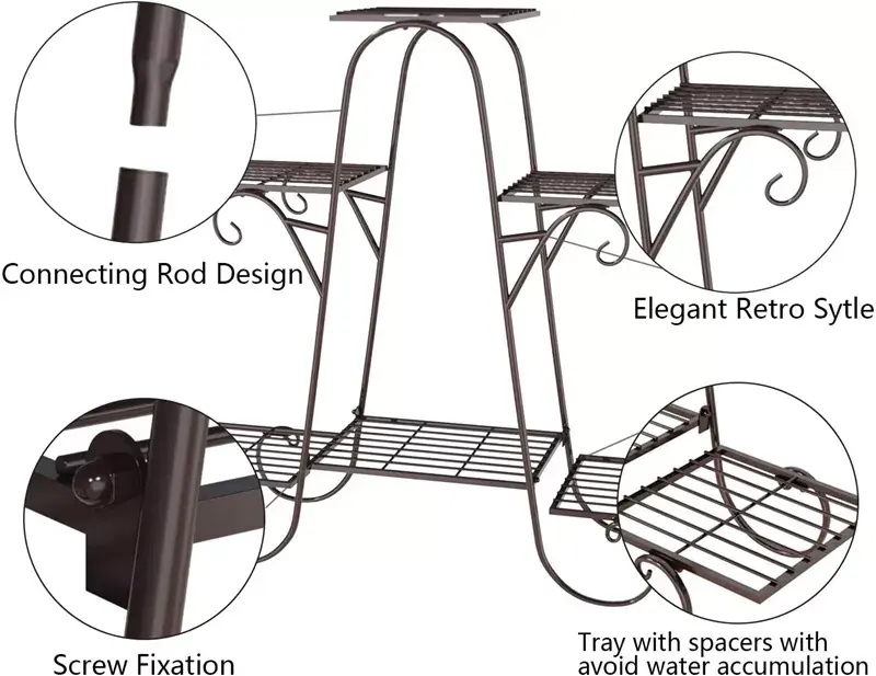 Garden Supplies Indoor Outdoor White Flower Pot Holder Shelf Metal Plant Stand