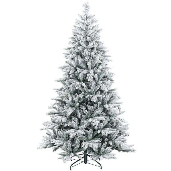 Frosted 7ft or 8ft Snow Flocked Christmas Tree with Quick Setup and Realistic FullBody Design