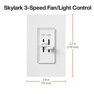 Lutron Skylark Combination Fan and Light Control 3-Speed 1.5A Fan300W Incandescent Single-Pole Light Almond (S2-LFSQH-LA) S2-LFSQH-LA