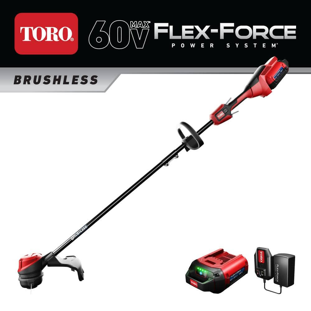 Toro 60V Max Lithium-Ion Brushless Cordless 15 in. / 13 in. String Trimmer - 2.0 Ah Battery and Charger Included 51831