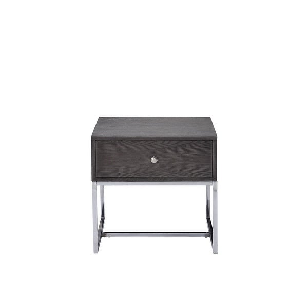 Wooden End Table with Tubular Metal Base and Spacious Drawer， Gray and Silver - 22 H x 20 W x 22 L Inches