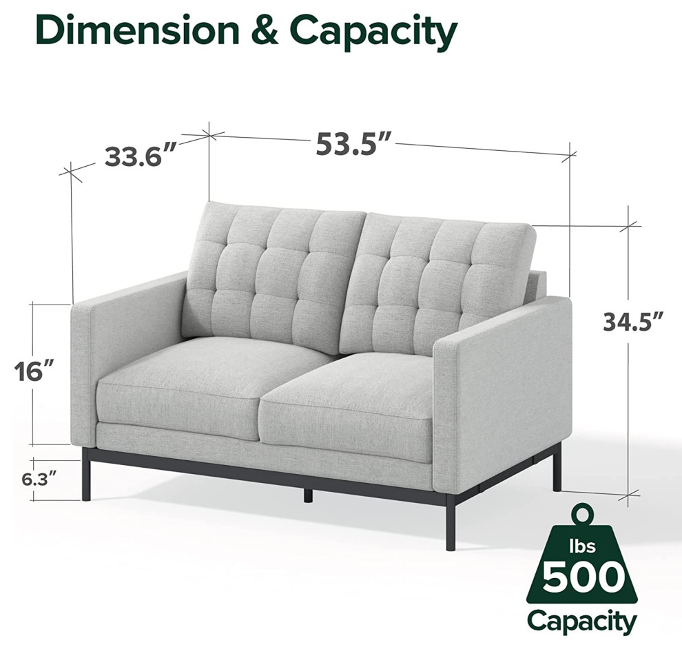 Mid Century Modern Loveseat  Cushioned Seat With Tufted Back  Light Grey   Traditional   Loveseats   by Declusia  Houzz