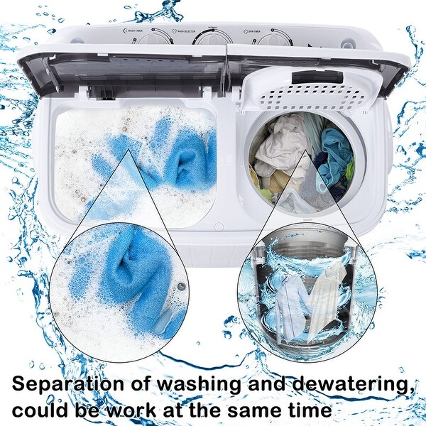 ZOKOP 14.3lbs Mini Semi-automatic Washing Machine Compact Washer - - 32888424