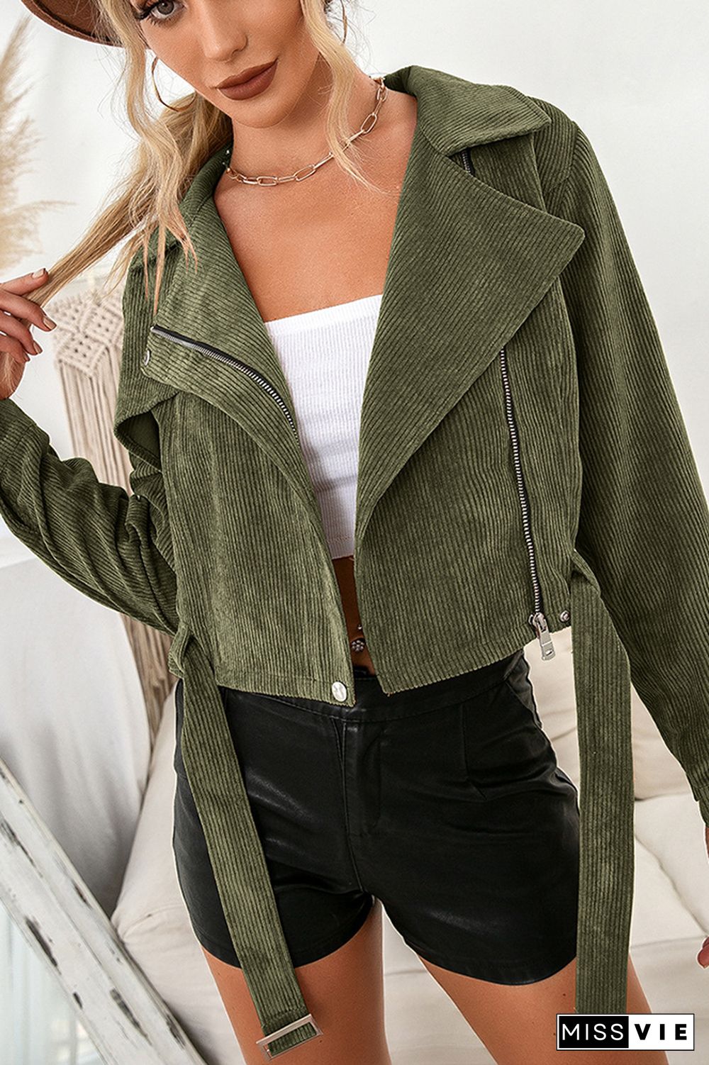 Corduroy Zipper Side Crop Jacket Women Wholesale