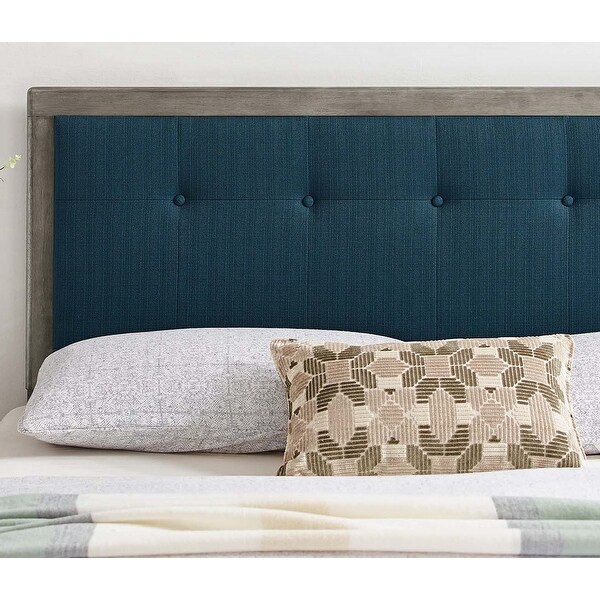 Marlin Traditional Blue Fabric Button Tufted Queen Size Grey Wooden Headboard - - 32157979