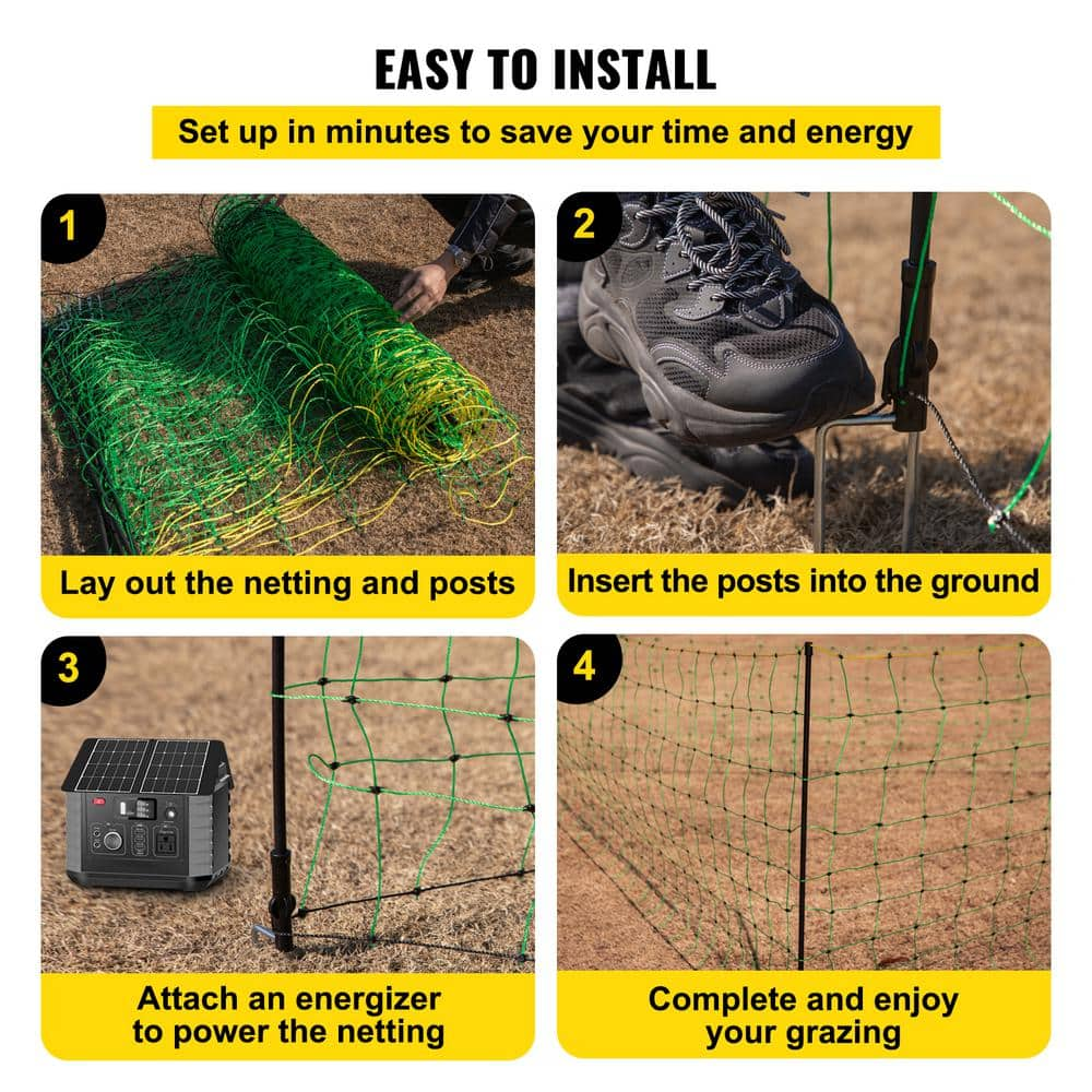 VEVOR Electric Fence Netting 35.4 in. H x 164 ft. L PE Net Fencing with 14 Posts Utility Portable Mesh for Farms Green KTDDZWLWB90CM0UR5V0