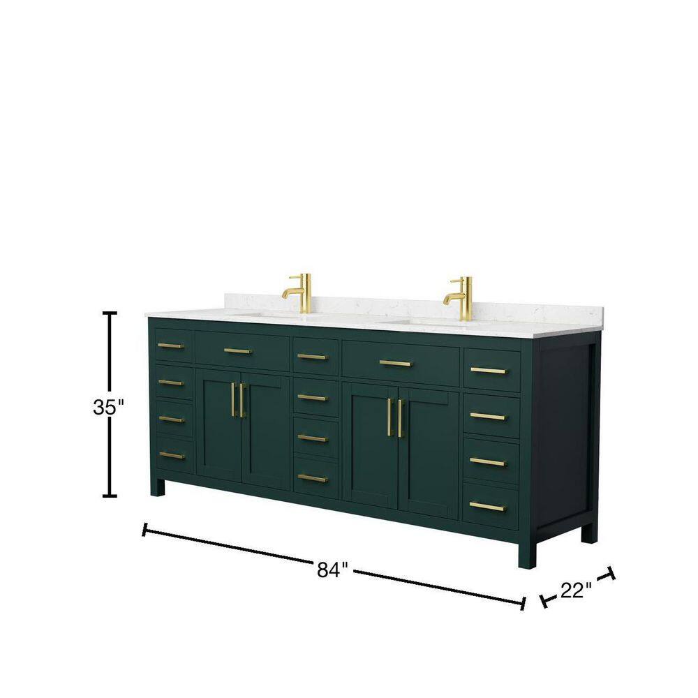 Wyndham Collection Beckett 84 in. W x 22 in. D x 35 in. H Double Sink Bathroom Vanity in Green with Carrara Cultured Marble Top WCG242484DGDCCUNSMXX