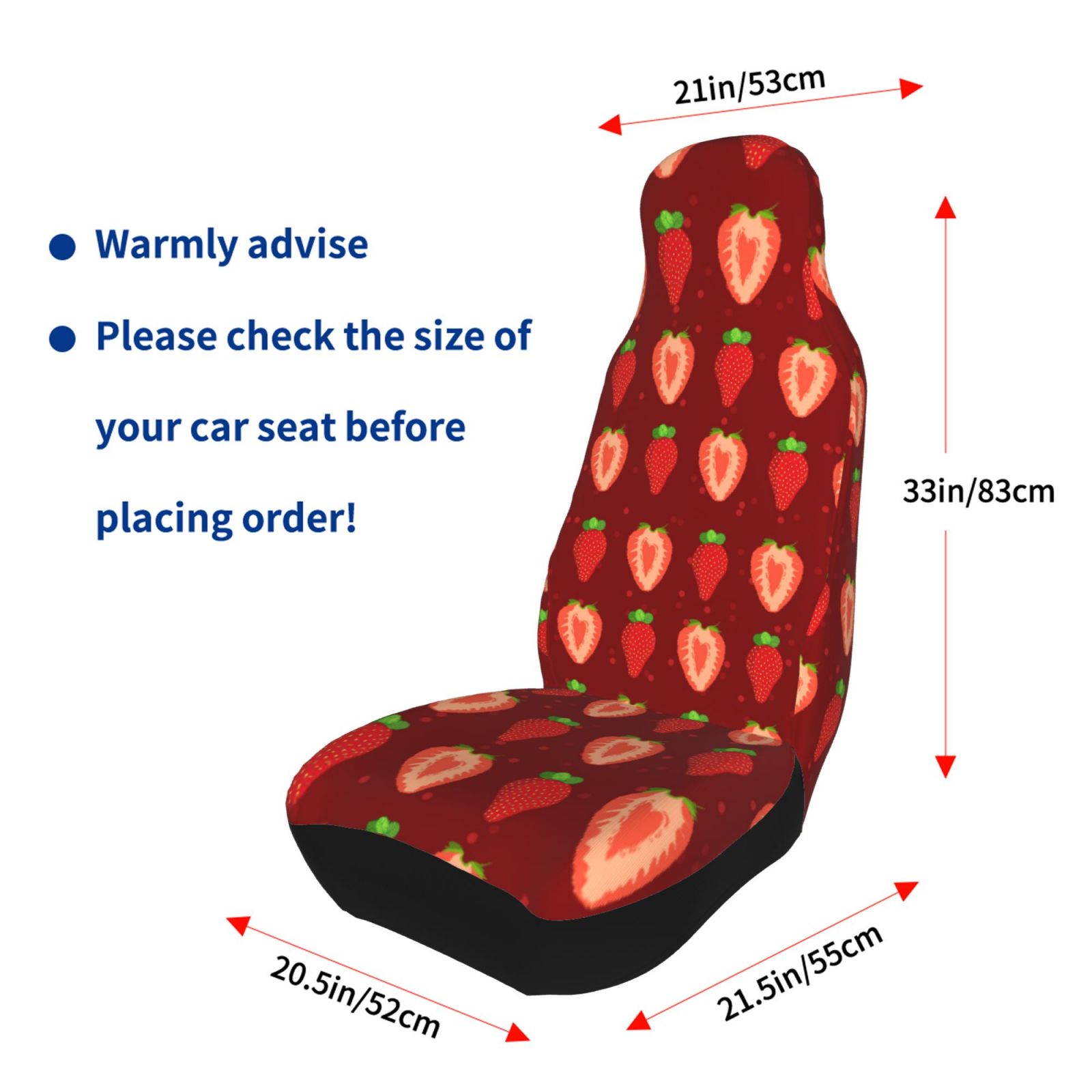 TEQUAN Front Seat Covers， Red Strawberry Fruit Pattern 2 Piece Car Seat Cover Fit Most Car SUV Truck Van