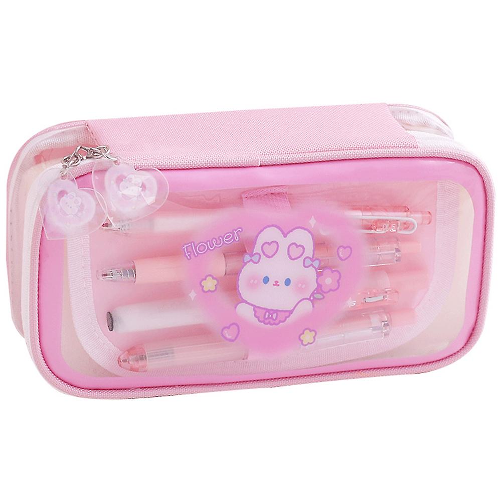 Puples Large Capacity Pencil Case Cartoon Transparent Pencil Bag Multi-layer Design Pencil Bag School Students Storage Bag