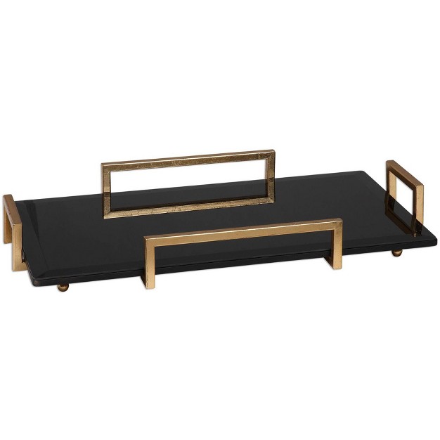 Wide Gold Leaf And Black Modern Luxe Glass Tray