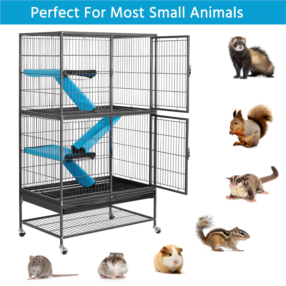 SmileMart 2-Story Rolling Metal Small Animal Cage with Removable Ramps and Platforms for Adult Rats， Ferrets， Chinchillas， Guinea Pigs