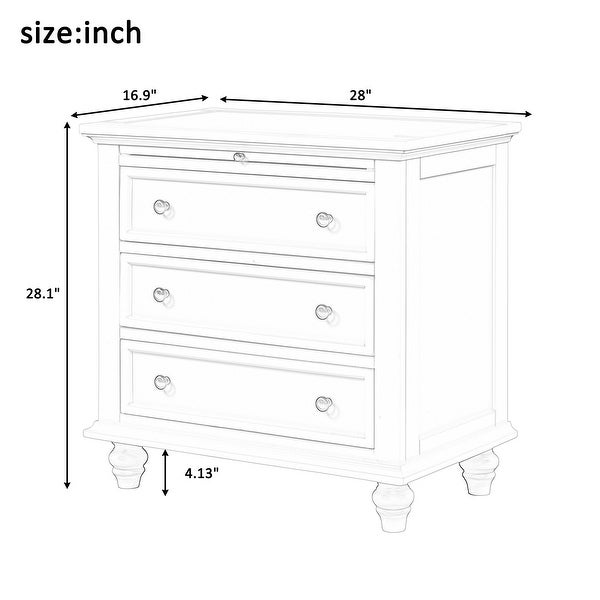3-Drawer Wood Nightstand， Storage Cabinet with Pull out Tray - - 36938354