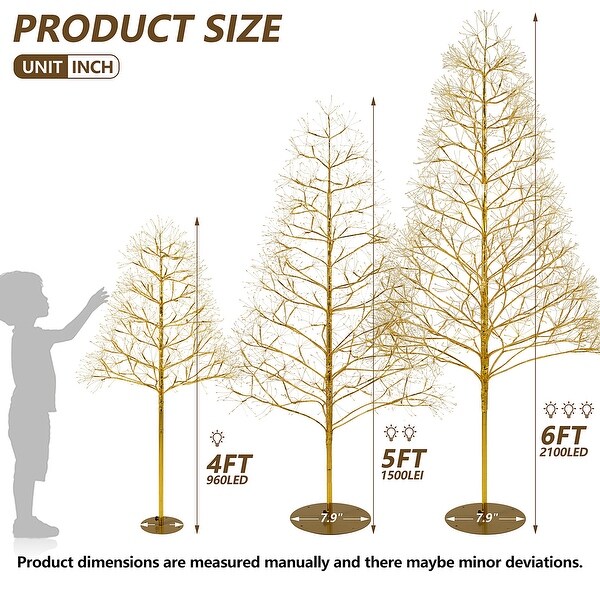 3Piece Charming Christmas Light Tree 4FT and 5FT and 6FT，Lighted Christmas Tree，Artificial Xmas Tree for Decoration