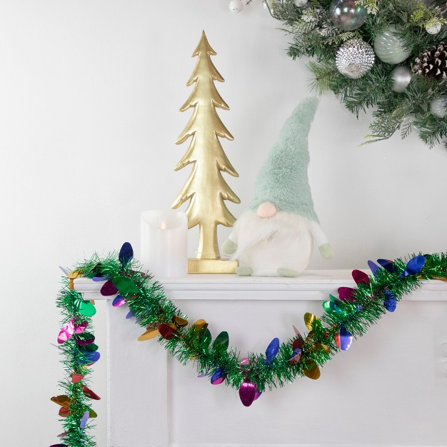 Green And Multi color Christmas Light Bulb Wrapped Tinsel Garland Unlit