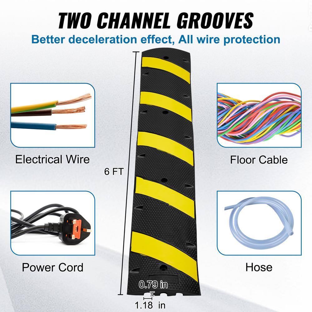 VEVOR 72 in. x 11.81 in. Cable Protector Ramp 2 Channel 22000 lbs. Load Raceway Cord Cover Rubber Speed Bump for Roads(2-Pack) JSDDLBHQXJZTA59NFV0