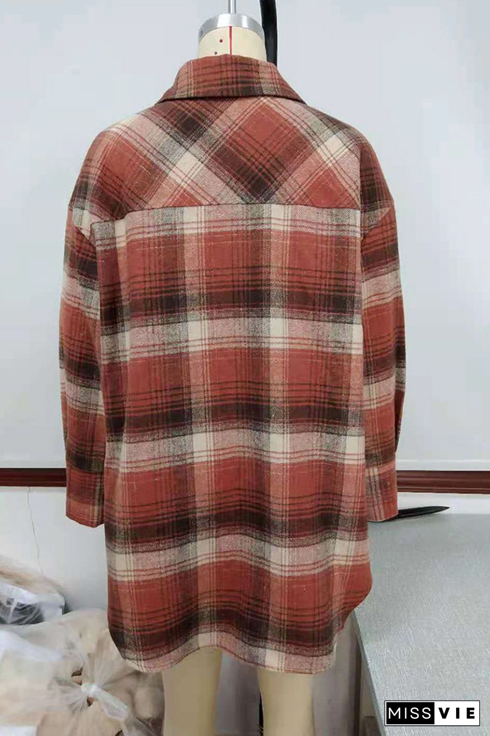 Plaid Button Front Shacket Jacket Coats Women Wholesale