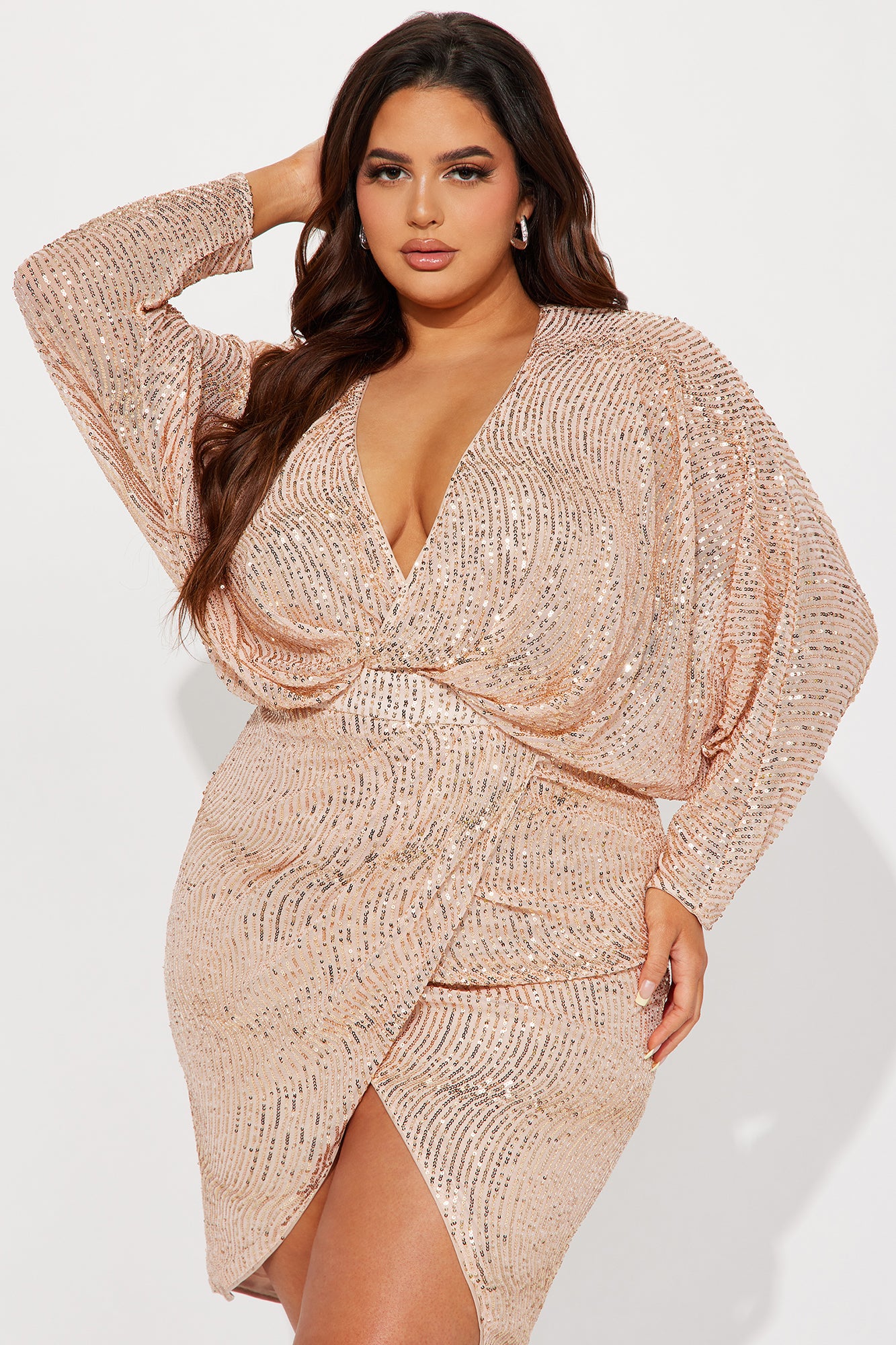 Angela Sequin Midi Dress - Champagne