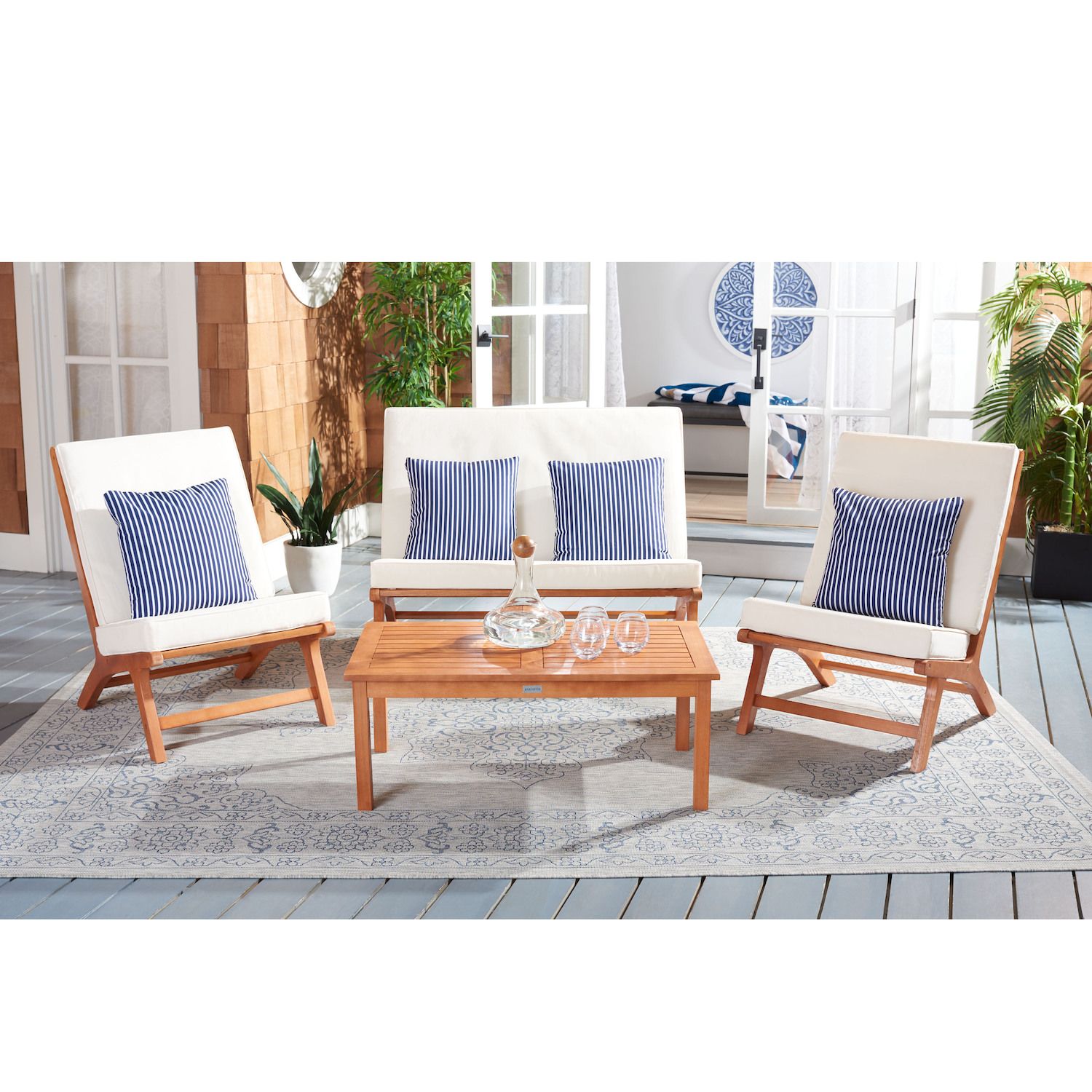 Safavieh Chaston Outdoor Loveseat， Chair and Coffee Table 4-piece Set