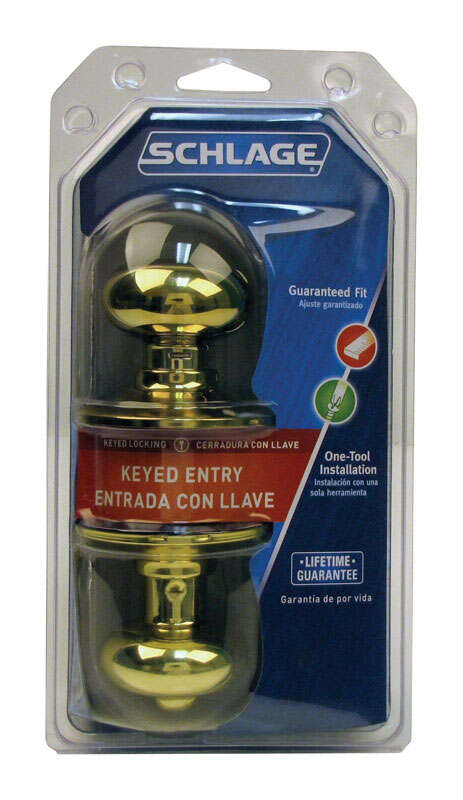 Schlage Plymouth Bright Brass Entry Lockset 1-3/4 in.