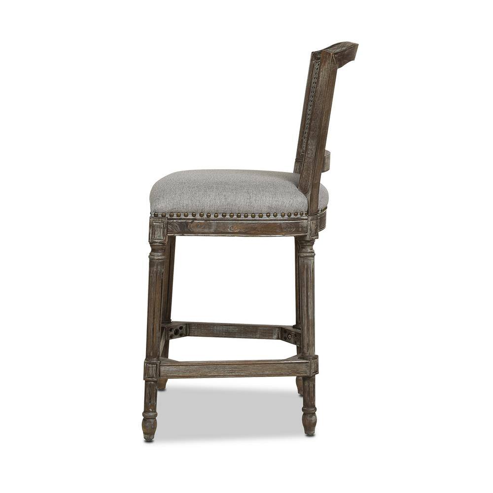 Jennifer Taylor Triomphe 26 in. Heathered Grey High Back Rattan Wicker Counter Bar Stool with Linen Seat 81220-MLH