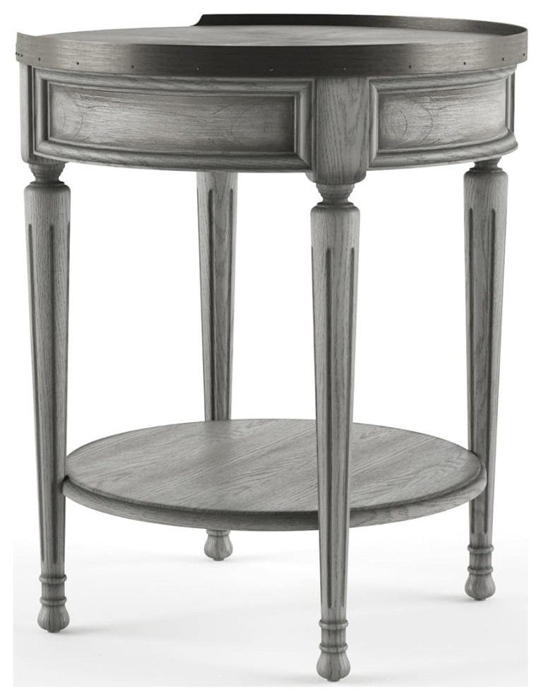 Classic Side Table  Carved Legs With Round Top  ampStorage Drawer  Distressed Gray   Traditional   Side Tables And End Tables   by Decor Love  Houzz