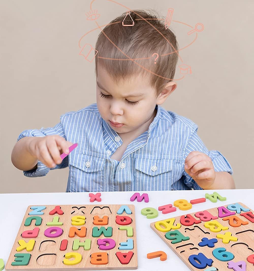 Wooden Toddler Puzzles 2 Packs Kids Educational Learning Toys Preschool Puzzles Letters Alphabet Number For 1 2 3 4 5 Year Old Boy Girl Toddler Childr