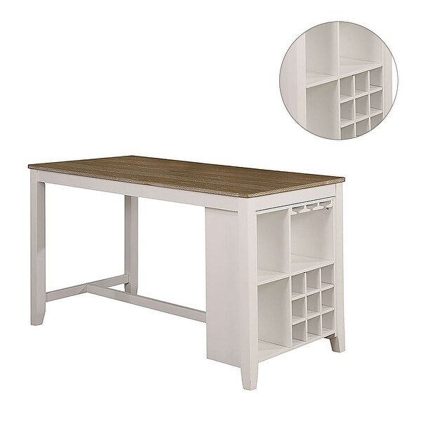 White and Light Oak Counter Height Table with Storage Shelf Base - White/ Light Oak