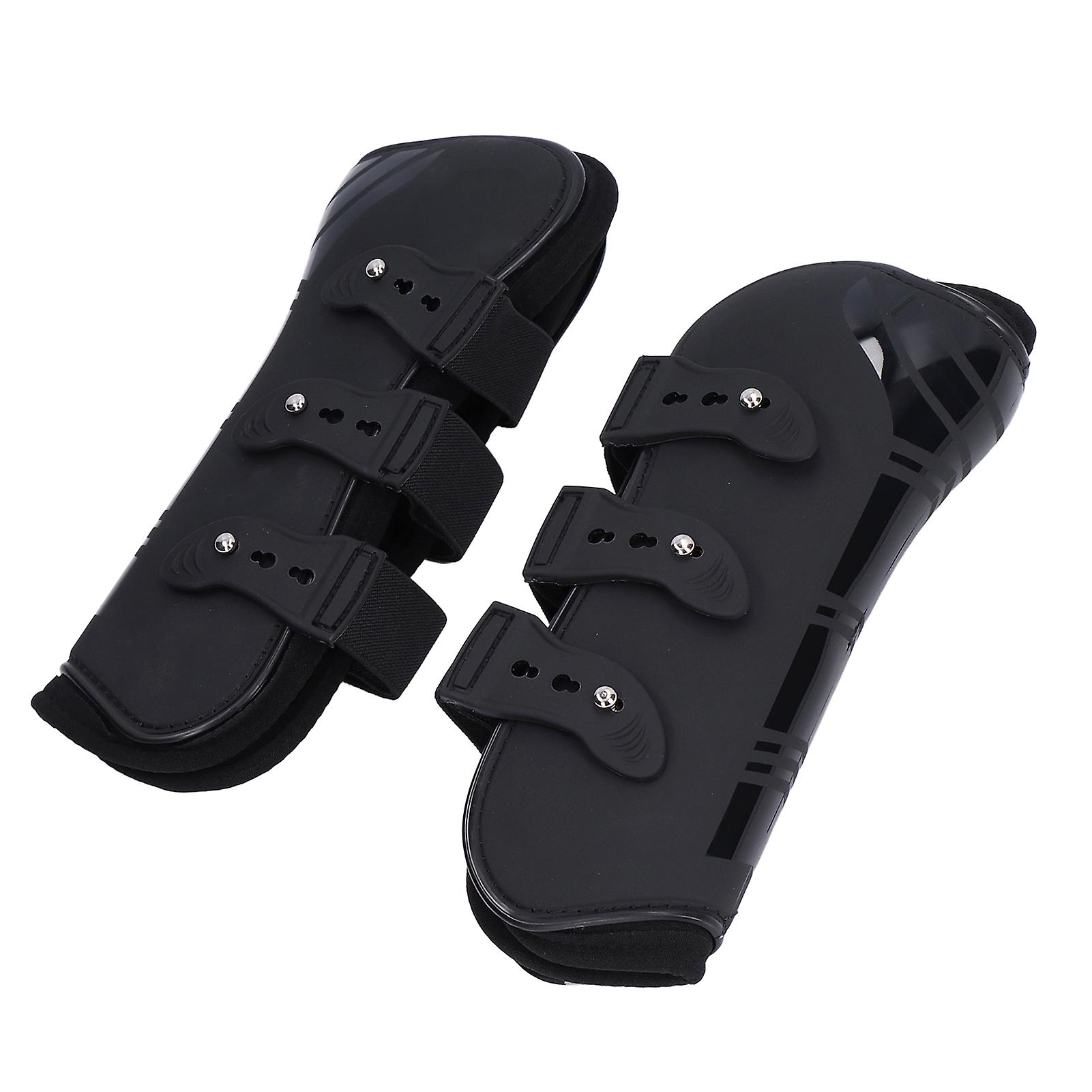 2pcs Horse Leg Boots Pu Neoprene Protective Adjustable Horse Secure Boots For Tendonblack Front Legs L