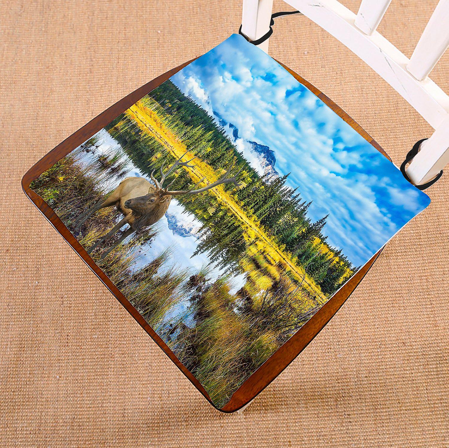 Autumn Landscape Chair Pad， Deer Reindeer Blue Sky Rocky Moutain Seat Cushion Chair Cushion Floor Cushion 50x50 Cm