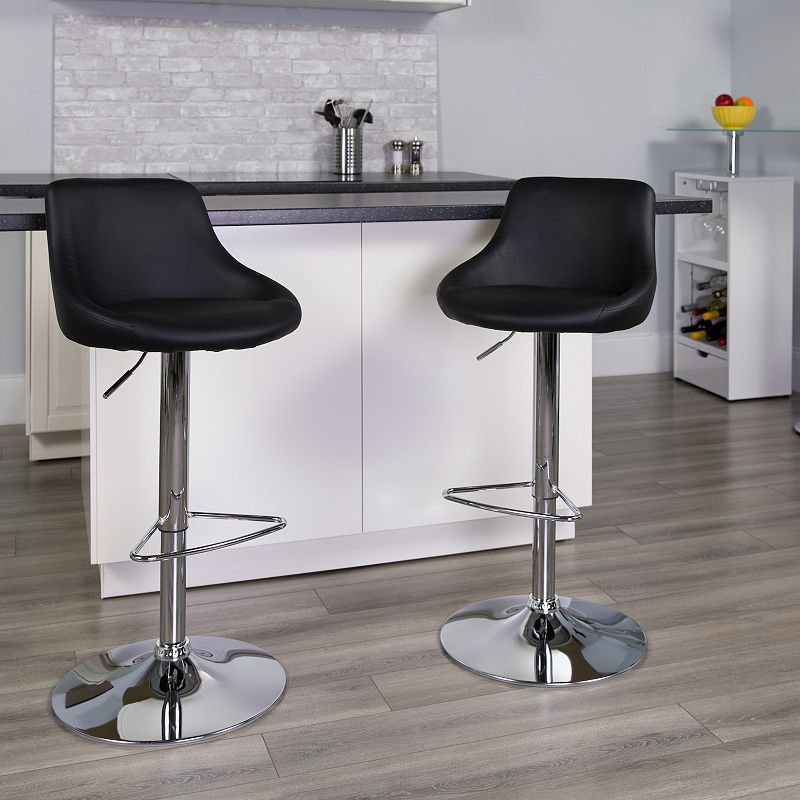 Emma and Oliver Black Vinyl Bucket Seat Adjustable Height Barstool