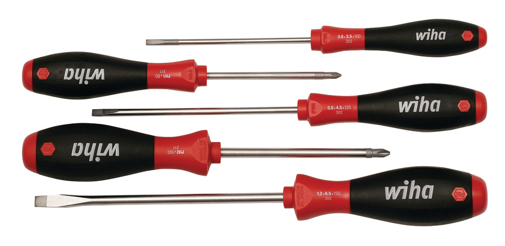 WIHA SoftFinish Slotted and Phillips Screwdriver Set 5pc ;