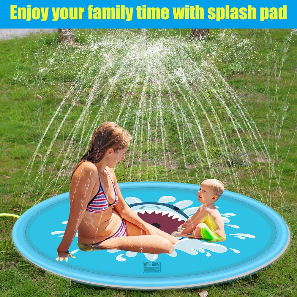 Splash Pad 67'' Shark Sprinkler Play Mat Perfect Inflatable Water Park Pool Toys Backyard Outdoor Summer Fun for Kids Children Boys Girls