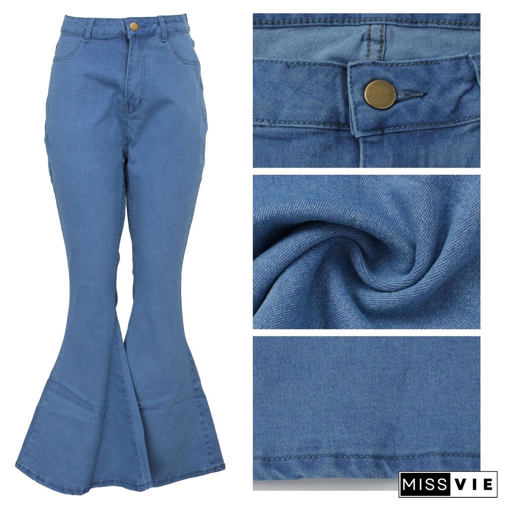 Plus Size 5XL High Waist Denim Flare Pants