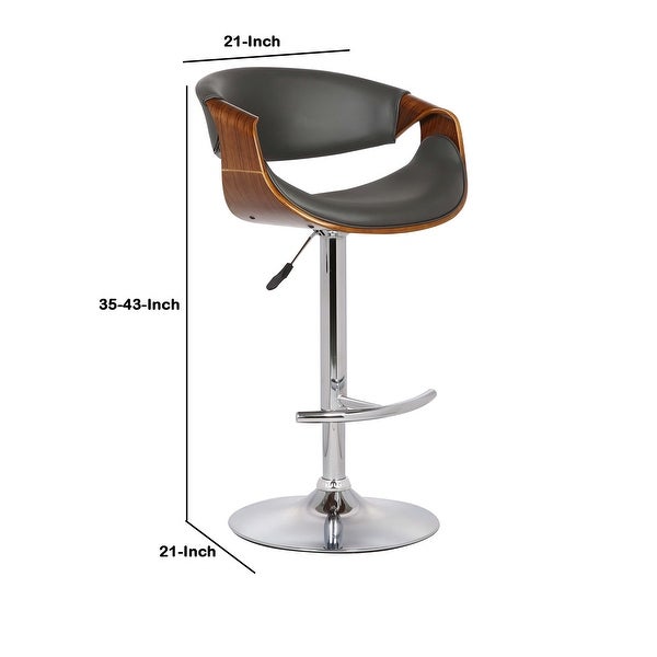 Adjustable Bucket Seat Barstool with Wooden Support， Gray and Brown