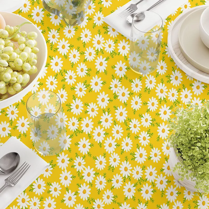 Round Tablecloth， 100% Polyester， 70 Round， Daisy Floral Design