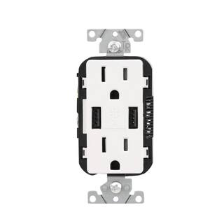 Leviton 3.6A USB Dual Type A In-Wall Charger with 15 Amp Tamper-Resistant Outlets White R02-T5632-0BW